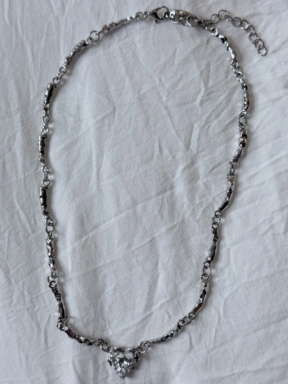 Brand New Y2K Magic Fairytale Silver White Diamond Heart Pendant 18” Necklace